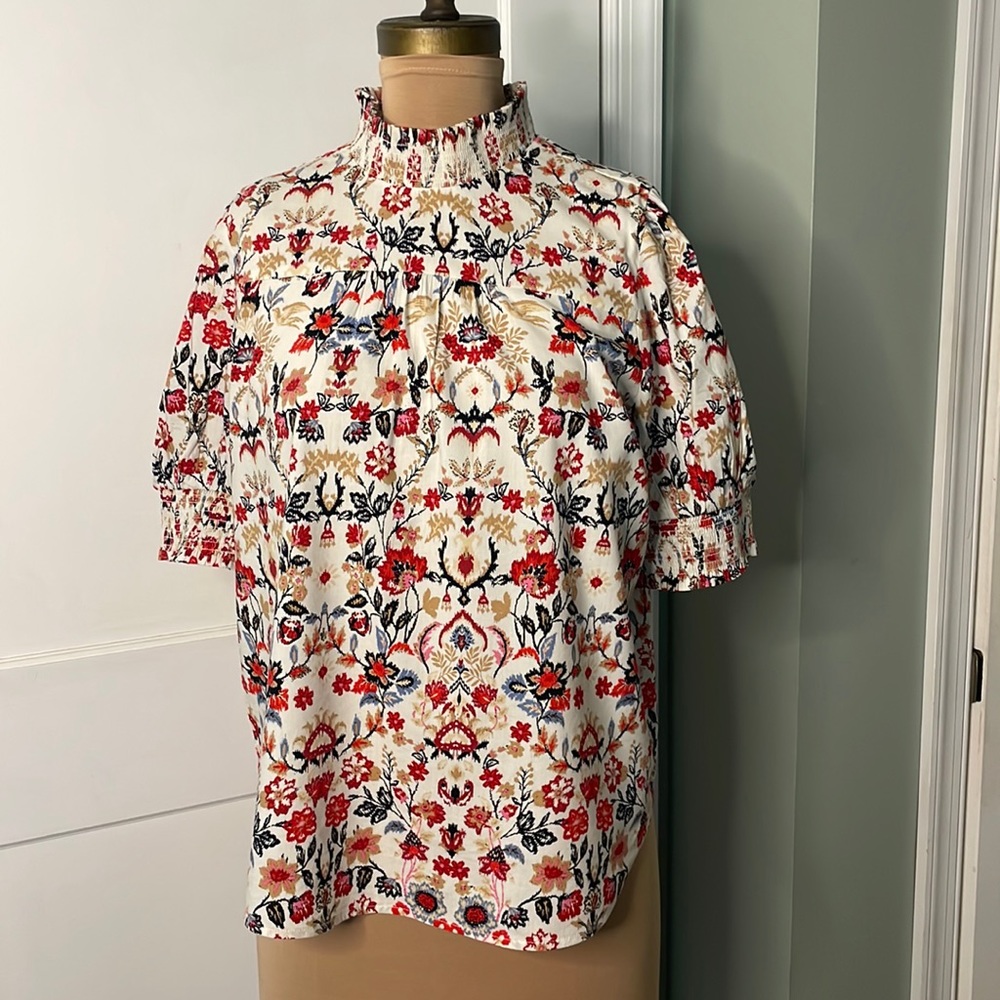 Super Cute Loft Blouse with Smocking mock neck Size LP